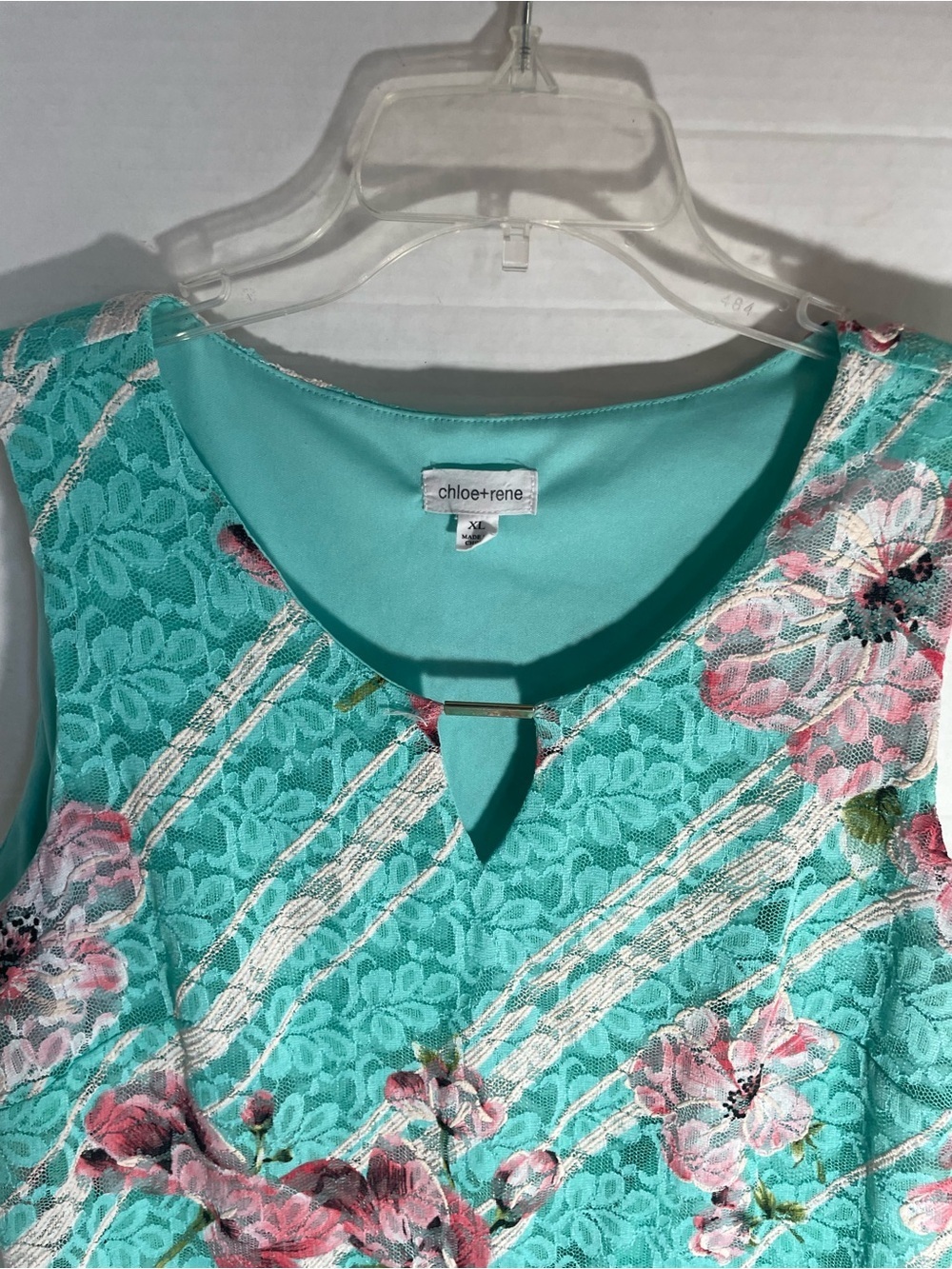 Chole + Rene Floral Sleeveless Dress Teal Pink Keyhole Neck A-Line Size XL - Picture 12 of 12